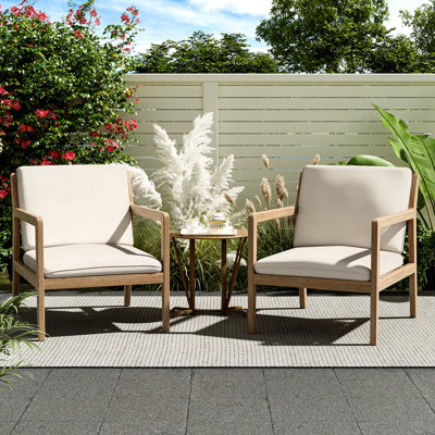 Fauteuil d'extérieur en bois pour 2 personnes avec coussins, style contemporain avec dossiers à lattes, coussins d'eau, fauteuil club de patio, style avec pieds fuselés, pour les espaces