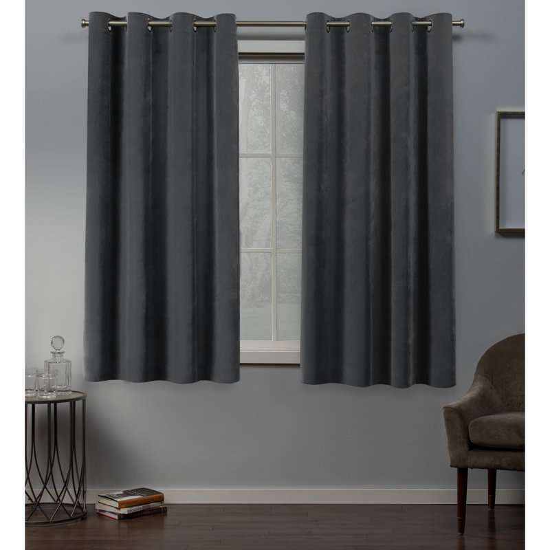 Cambra Velvet Semi-Sheer Grommet Curtain Panels, Soft Gray, 54"L x 63"W