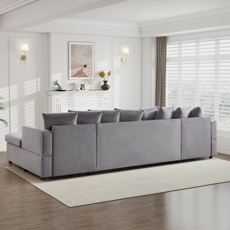 Canapé modulaire rembourré en microfibre de 122 po de largeur avec coussins de 122 po, Mélange de polyester gris