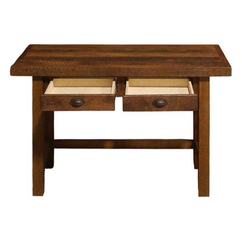 Bureau d'écriture à deux tiroirs Fireside Lodge, Finition chêne antique avec pieds en bois de gran