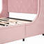 Lit rembourré en velours rose avec plateforme grand format et tête de lit à oreilles - Base stable, rangement relaxant à grand tiroir-1554598535