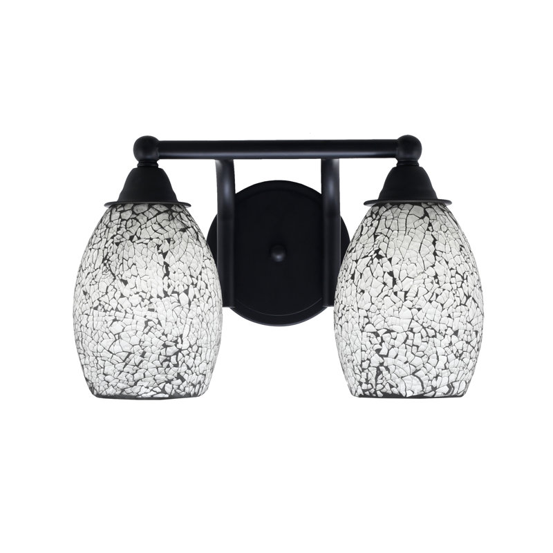 Ceila 2 Light Bath Bar Shown In Matte Black Finish With 5" Black Fusion Glass