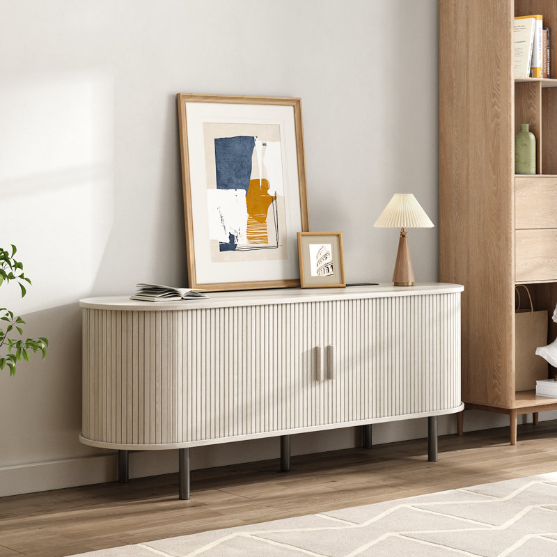 Meuble télé avec rangement et tablettes Jalonda, H 21,7 po x l 55,1 po x P 15,7 po, Blanc