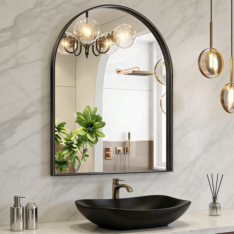 Axia Metal Arch Wall Mounted Mirror, Matte Black, 32" x 24"