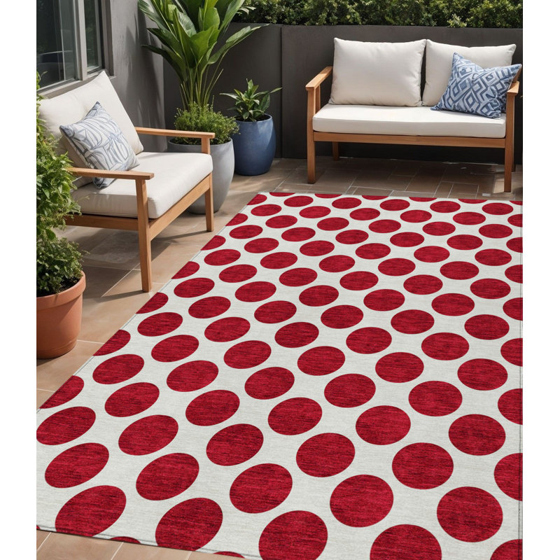 Tapis intérieur lavable à pois rouge 5 pi x 8 pi