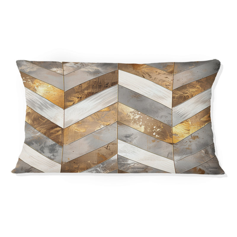 Chevron Waves - Coussin lombaire Glam, Gris/doré