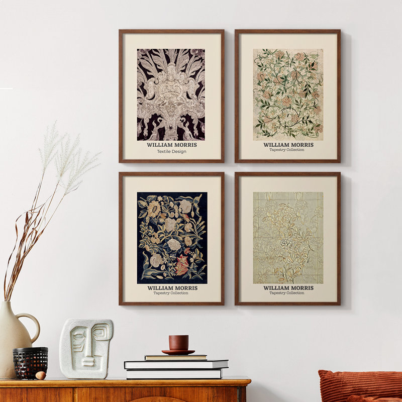 «William Morris XXII», ensemble de 4 reproductions encadrées, Noyer, H 14 po x l 44 po