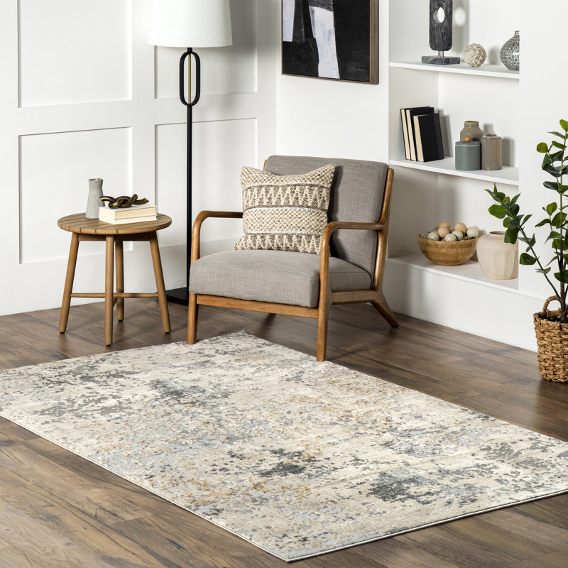 Modern Abstract Power Loom Beige Rug, Rectangle 3' x 5'