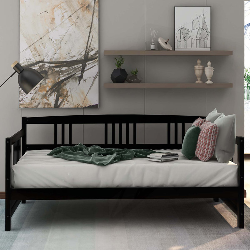 Lit de jour multifonctionnel en bois massif pour une vie confortable et peu encombrante, Lit simple, Espresso