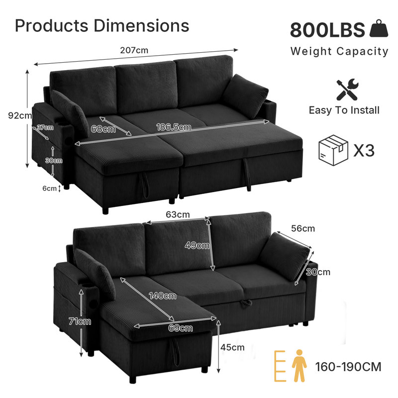 Corduroy Sofa & Chaise, Blue