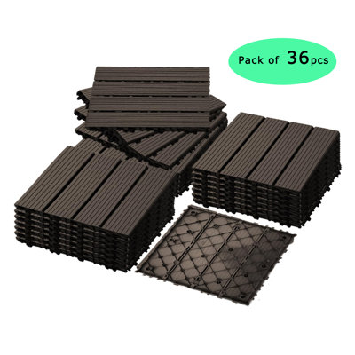 DECKING 12"L x 12"W Plastic Interlocking Deck Tile, Set of 36pcs