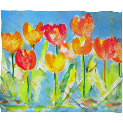 Spring Tulips Knitted Throw Blanket