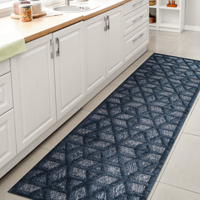 Tapis intérieur / extérieur bleu marine Arionna, Tapis de couloir 2 pi 2 po x 8 pi