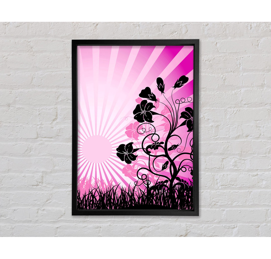 Schwarze Blumen Rosa Sonnenstrahlen - Einzelner Bilderrahmen Kunstdrucke auf Leinwand