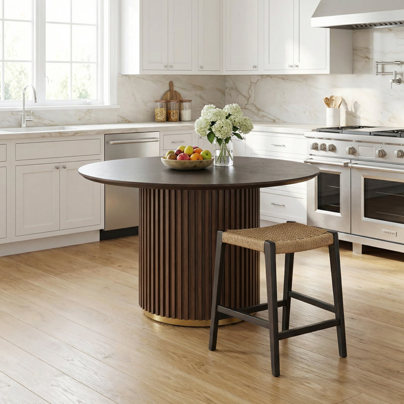 47.25-Inch Round Pedestal Dining Table with Sturdy Base and Warm Walnut Finish for Casual Dining Spaces, Noyer