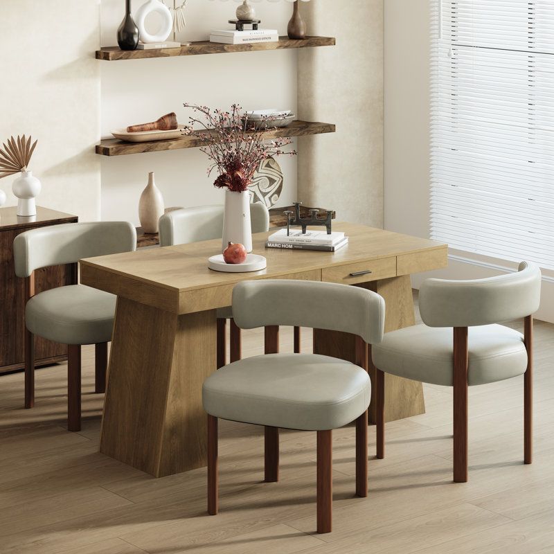 Ensemble de table et chaises de salle à manger modernes en bois massif avec 2 tiroirs, Brun, Taupe