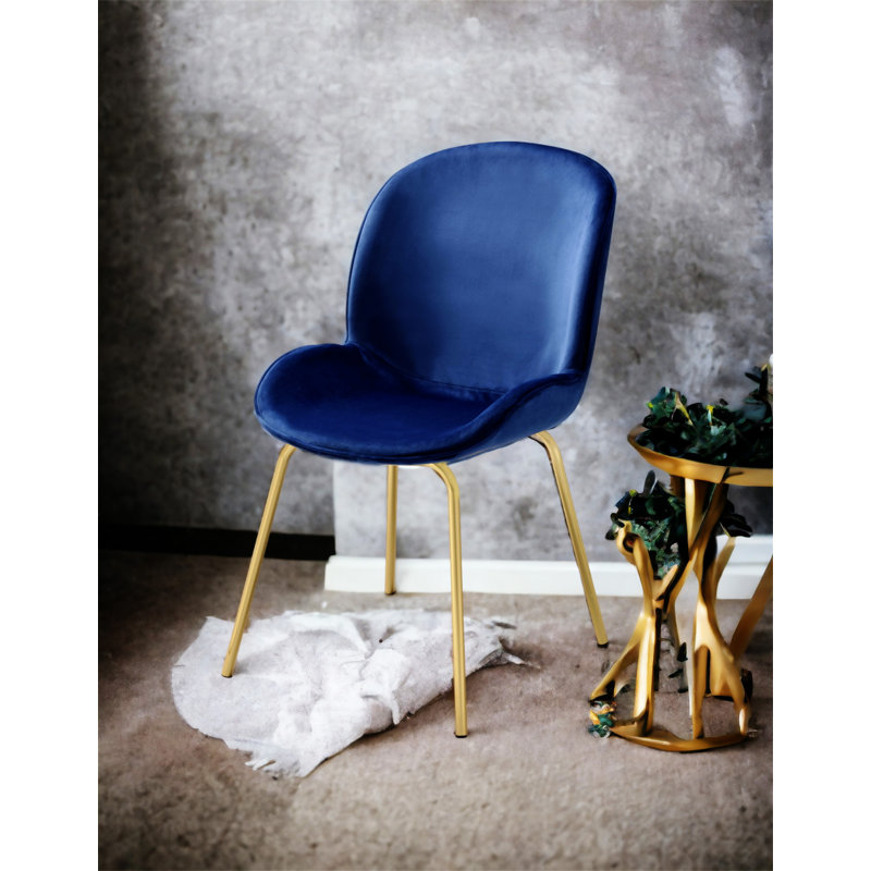 Chuchip  Velvet Finish Side Chair, Blue/Gold Velvet