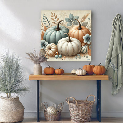 Harvest Pumpkins with Botanical Accents Wrapped Canvas Wall Art