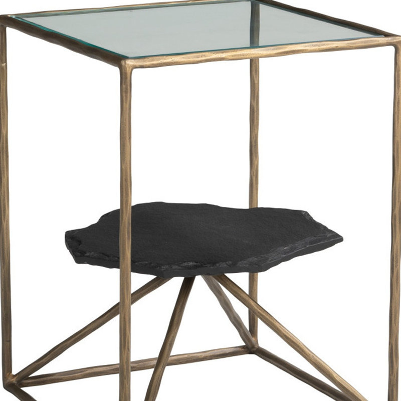 24" Brass Iron Pedestal End Table