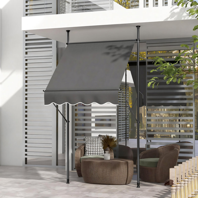 5' X 4' Manual Retractable Awning, Non-Screw Patio Awning, UV Resistant, For Window Or Door, Dark Gray, Dark Gray