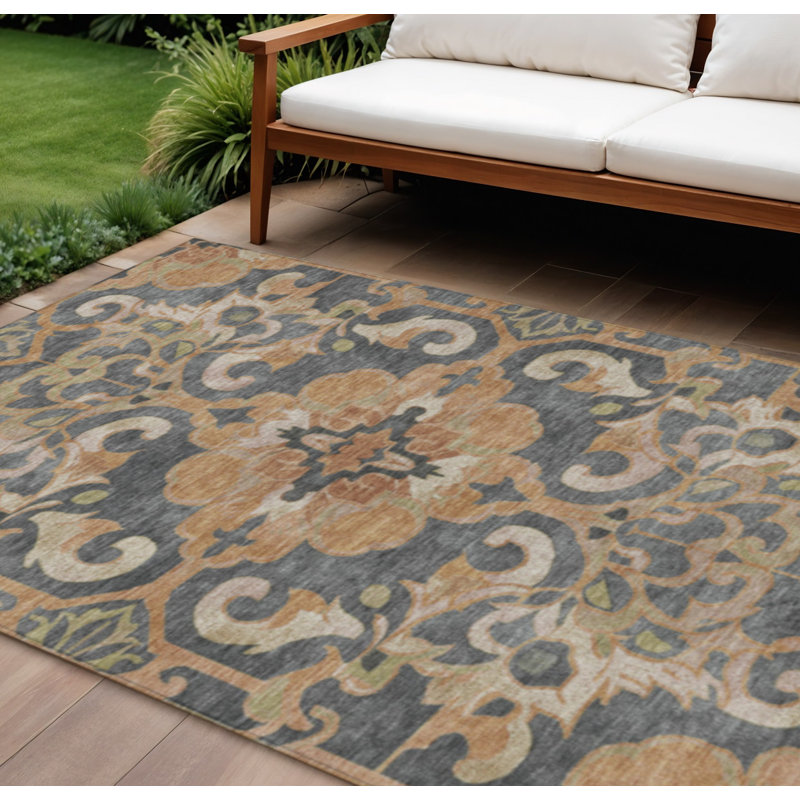 Tapis extérieur lavable en terre cuite et gris anthracite 10 pi x 14 pi