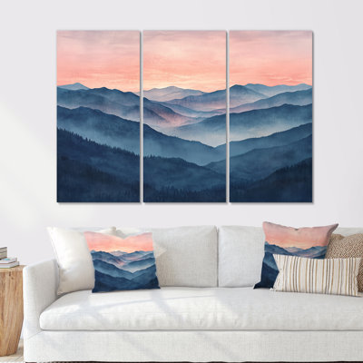 «Smoky Mountains», art mural sur toile, "Great Smoky Sunset Layers", ensemble de 3 toiles encadrées