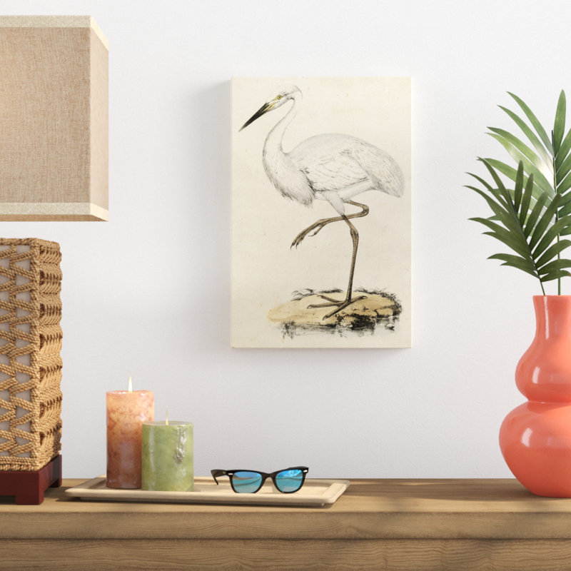 Antique Heron III - Painting Print, 46cm H x 30cm W, Wrapped Canvas