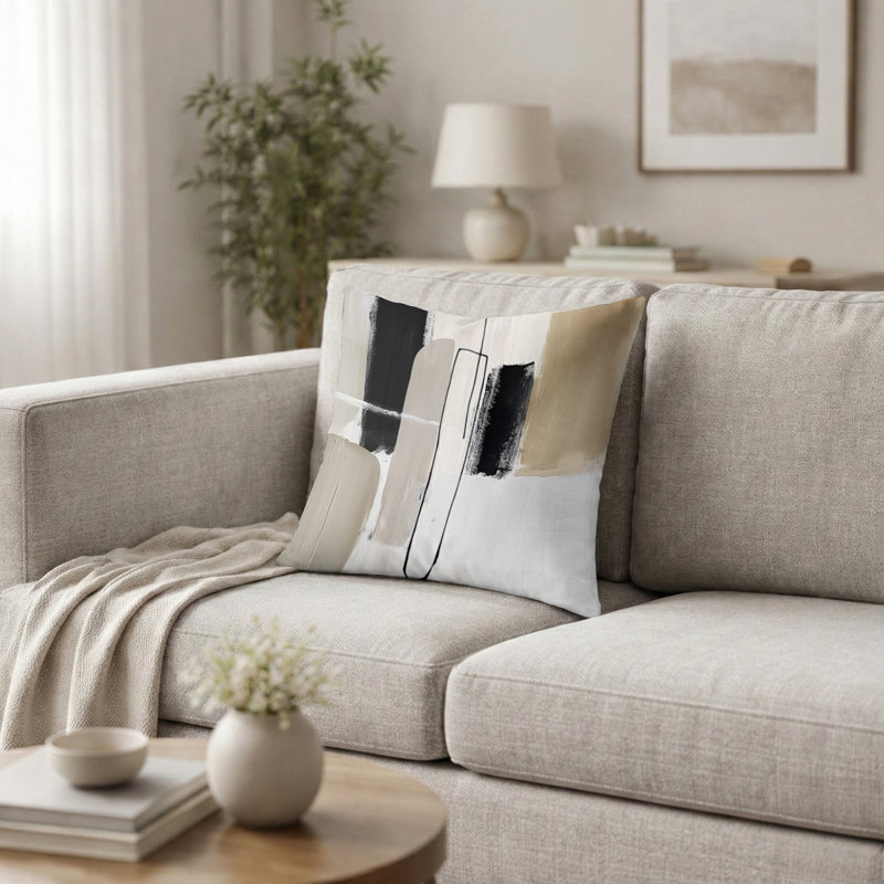 Coussin Minimal and Geometric Compositions Tones - Coussin Mid-Century, H 16 po x l 16 po