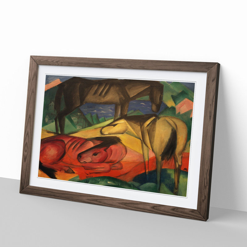 Three Horses by Franz Marc - Picture Frame Painting, 36cm H x 48cm W x 2cm D, Walnut