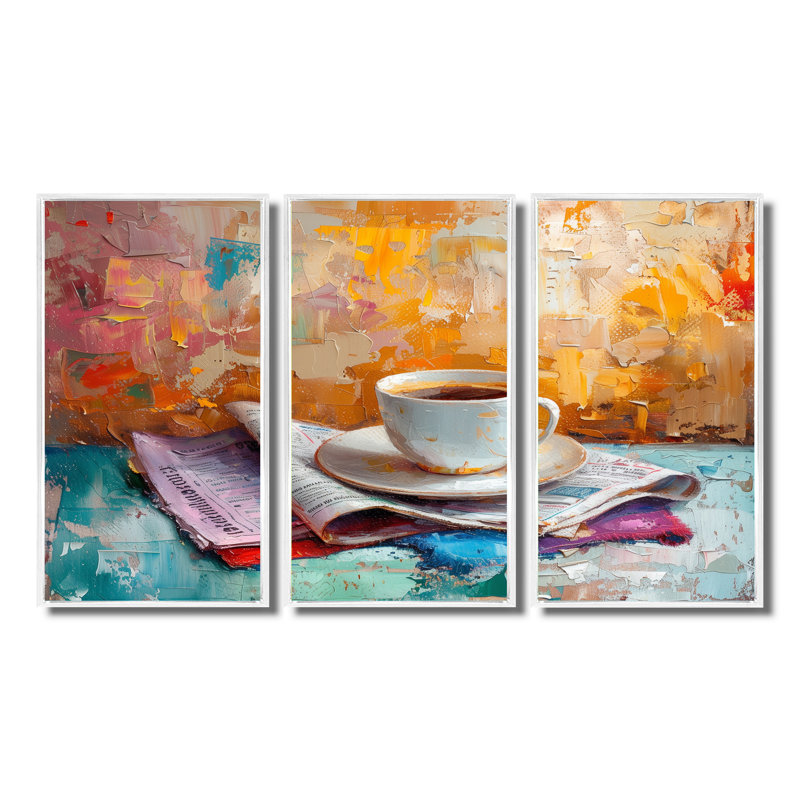 Morning Cozy Cup Of Coffee - Ensemble de décoration murale café, Toile encadrée flottée blanche, H 40 po x l 60 po x P 1 po