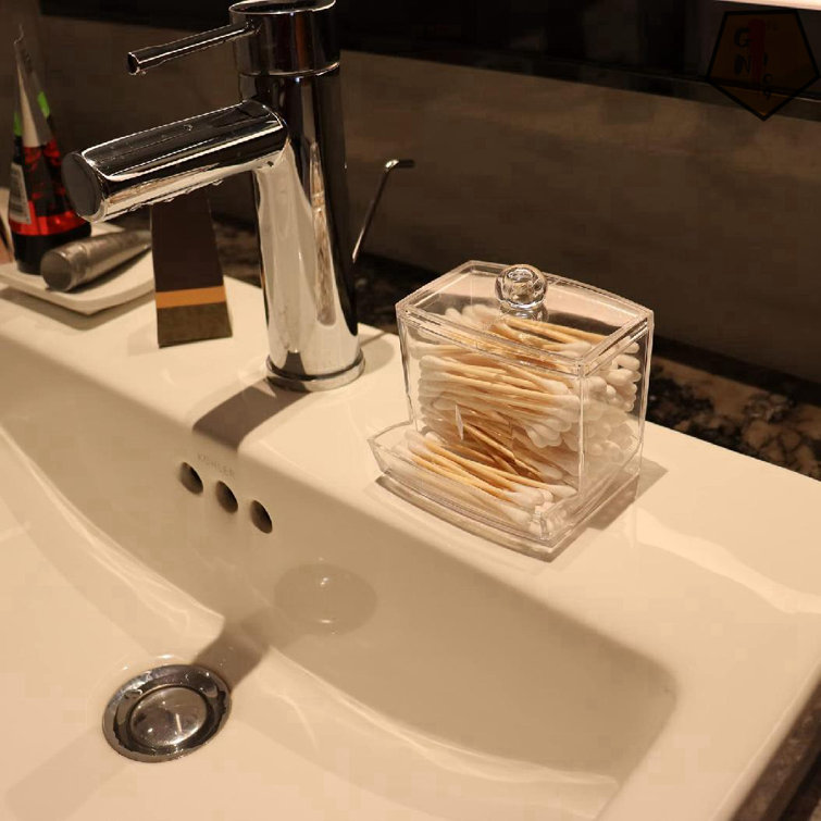 GN109 Modern Square Cotton Swab Holder Acrylic Bathroom Vanity Countertop  Storage Organizer Canister Jar For Cotton Swabs, Rounds, Balls, Makeup  Sponges, Bath Salts-4 H x 3.75 W x 3.75 D