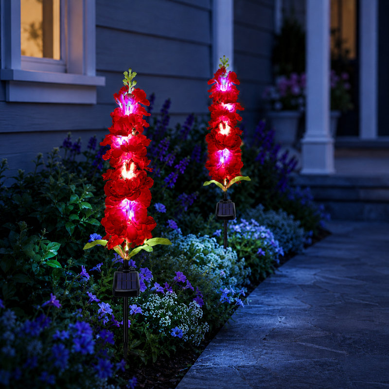Solar Flower Lights Outdoor Garden Decor Delphinium Stake Lights IP65 Waterproof with 2 Modes for Patio Yard Pathway Lawn Flower Bed