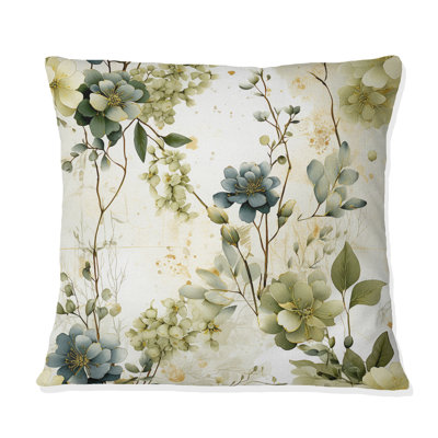Green Botanical Dreams - Patchwork Printed Throw Pillow