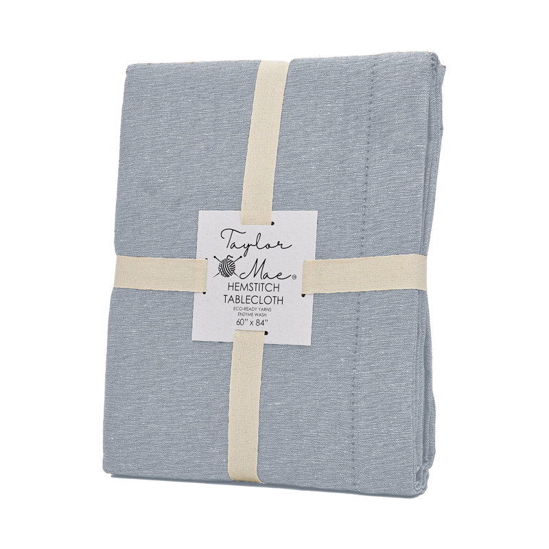 Brittany Hemstitch Woven Cotton Rich Tablecloth  60"x102" In Grey, Gray, 102" x 60"