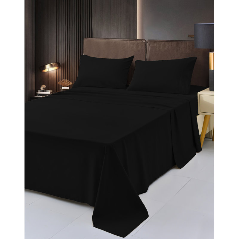 Ensemble de draps 1800 en rayonne de bambou, Grand, Noir