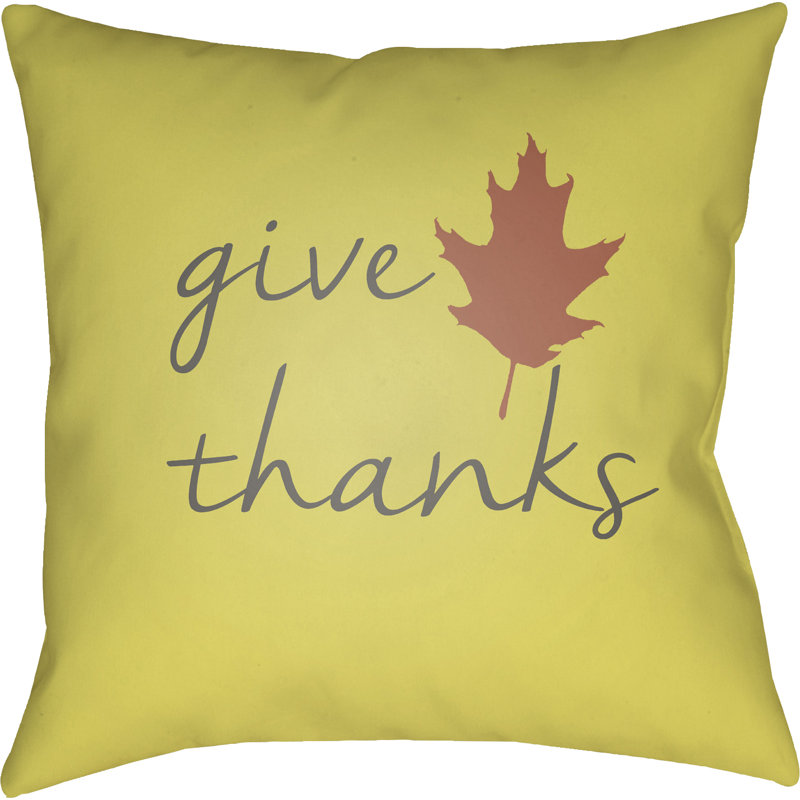Thanksgiving Indoor/Outdoor Throw Pillow, 20" H x 20" W x 4" D, Yellow/Gray/Brown