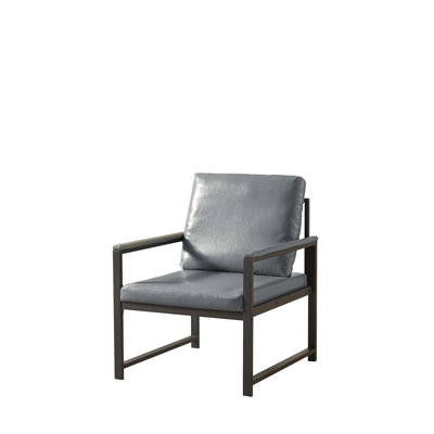Fauteuil en cuir artificiel en PVC, fauteuil d'appoint de loisirs rétro avec coussin et coussin extra doux, accoudoirs en métal, fauteuil de lecture moderne pour salon / bureau / chambre à coucher / bureau, gris