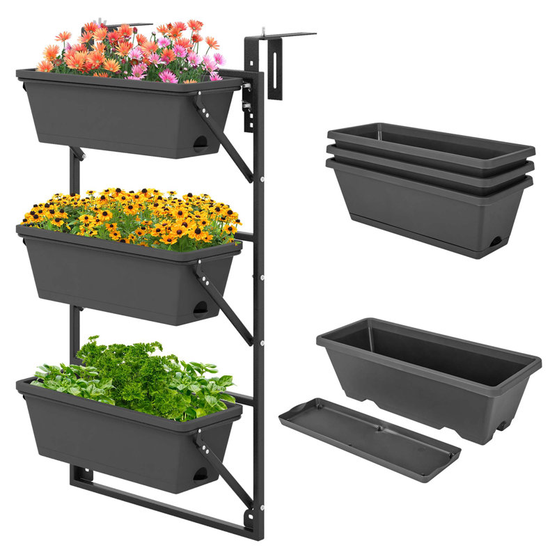 Arlmont & Co. Hanging Vertical Planter With 3 Planter Boxes & Detachable Hooks For Flowers