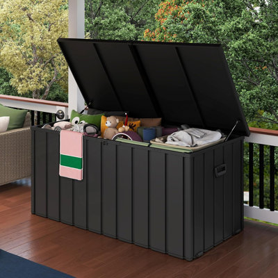 200 Gallon Metal Deck Box, Waterproof Outdoor Storage Box With Lockable Lid, Large Pool Storage Cabinet For Patio Furniture Garden Tools Pool-Supplies, Gray
