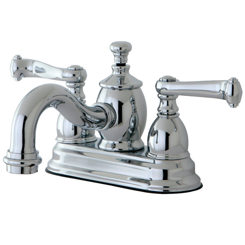 Kingston Brass Royale Two-Handle 3-Hole Deck Mount 4" Centerset Bathroom Faucet with Brass Pop-Up, Polished Chrome