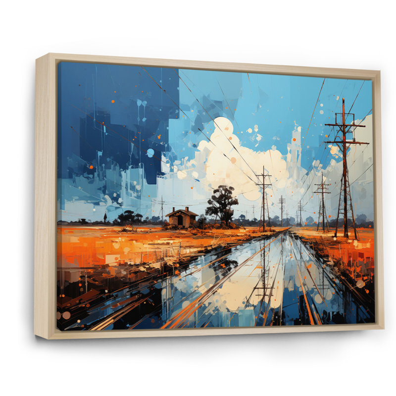 " Power Lines Electric Intersections II ", 30" H x 40" W x 1.5" D, Natural Floater Framed