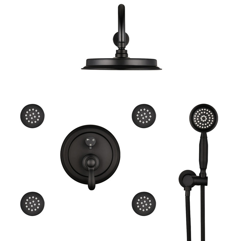 Matte Black Shower System - 4 Spray Modes, Easy Water Control 360° Rotation, Calcium Build-up