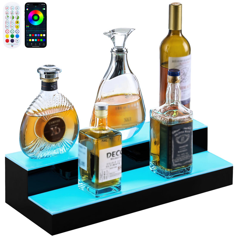 Présentoir à DEL 2 lumières de 20 pouces pour 10 bouteilles de boissons alcoolisées, télécommande et contrôle, 9 tablettes de vin statiques et 22 modes dynamiques avec télécommande, couleurs, bar idéal pour la maison