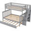 Lit superposé simple au-dessus d'un lit double avec lit gigogne et escalier gris - option élégante d'assemblage par l'utilisateur, pratique-661258475