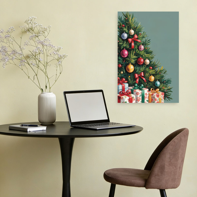 Christmas Tree And Gifts Traditional Vintage Abstract Christmas Tree Pine Tree Winter Landscape Wall Art Print 1 Piece Wrapped Canvas Wall Art