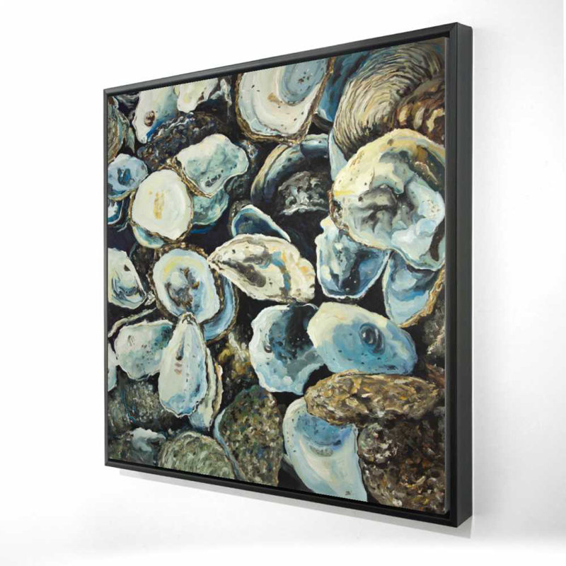 Toile côtière coquilles d'huîtres | Décoration océan encadrée pour la maison, H 25,25 po x l 25,25 po