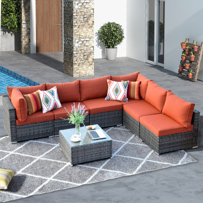 6 - Person Modular Patio Conversation Sets with Cushions