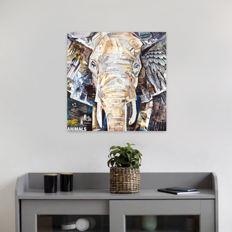 Art éléphant contemporain, H 18 po x l 18 po