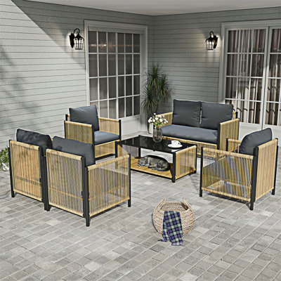 6 Pieces PE Wicker Sofa Set with Cushion