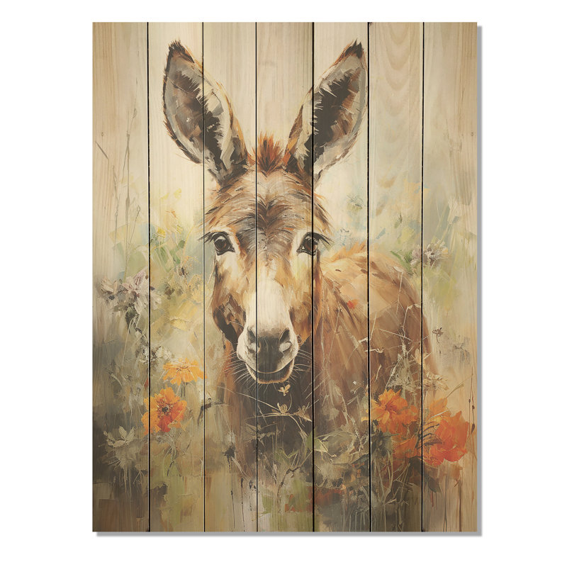 «Grey Donkey Flower Meadow» - impression sur bois, H 44 po x l 34 po